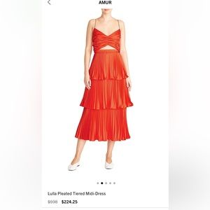 AMUR Lulla Pleated Tiered Midi-Dress, size 6, color: Poppy field